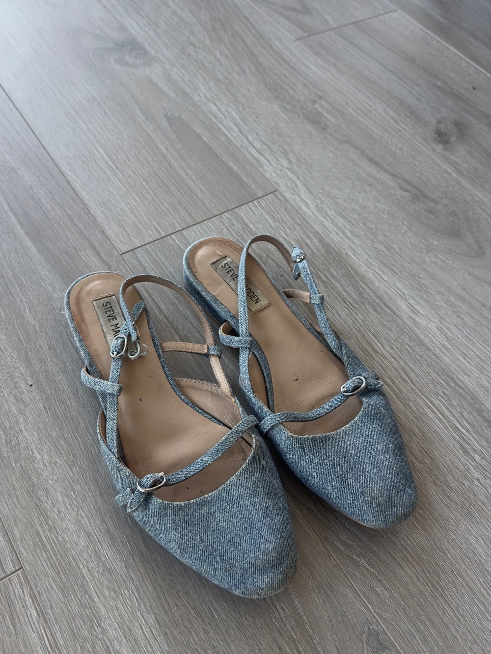 Steve Madden Denim-Textured Slingback Flats in Light Blue